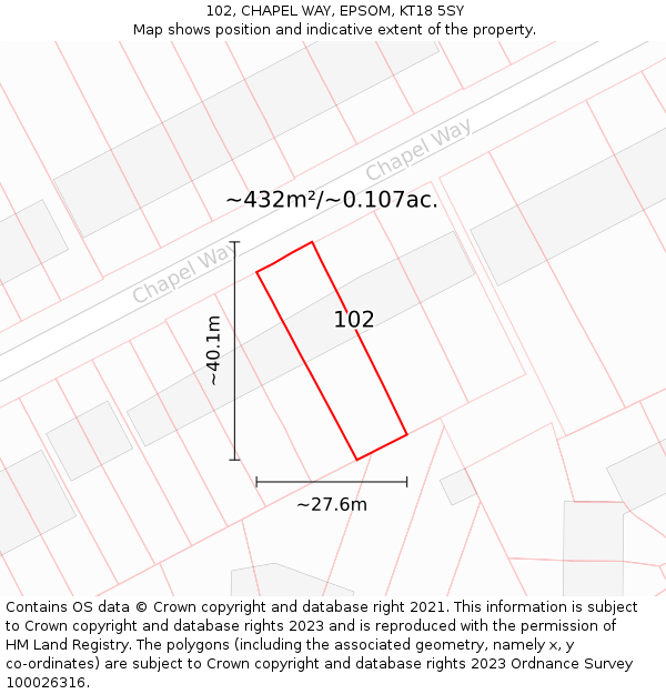 102, CHAPEL WAY, EPSOM, KT18 5SY: Plot and title map