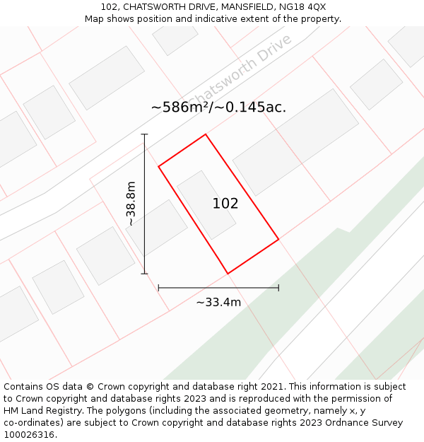 102, CHATSWORTH DRIVE, MANSFIELD, NG18 4QX: Plot and title map