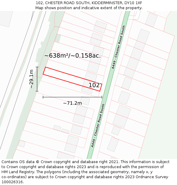 102, CHESTER ROAD SOUTH, KIDDERMINSTER, DY10 1XF: Plot and title map