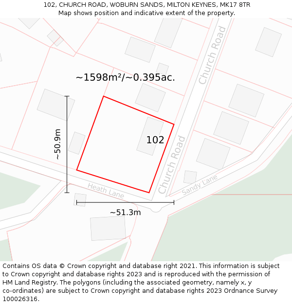 102, CHURCH ROAD, WOBURN SANDS, MILTON KEYNES, MK17 8TR: Plot and title map