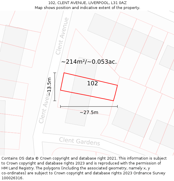 102, CLENT AVENUE, LIVERPOOL, L31 0AZ: Plot and title map