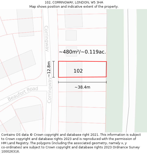 102, CORRINGWAY, LONDON, W5 3HA: Plot and title map