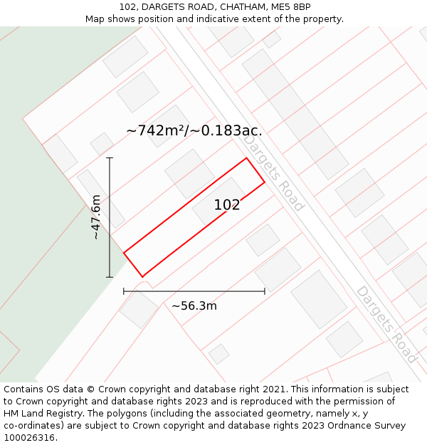 102, DARGETS ROAD, CHATHAM, ME5 8BP: Plot and title map