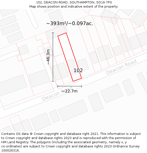 102, DEACON ROAD, SOUTHAMPTON, SO19 7PS: Plot and title map