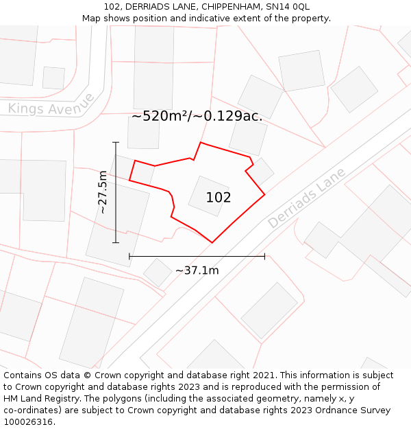 102, DERRIADS LANE, CHIPPENHAM, SN14 0QL: Plot and title map