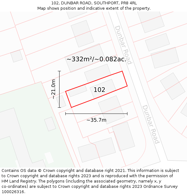 102, DUNBAR ROAD, SOUTHPORT, PR8 4RL: Plot and title map