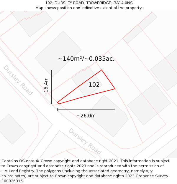 102, DURSLEY ROAD, TROWBRIDGE, BA14 0NS: Plot and title map