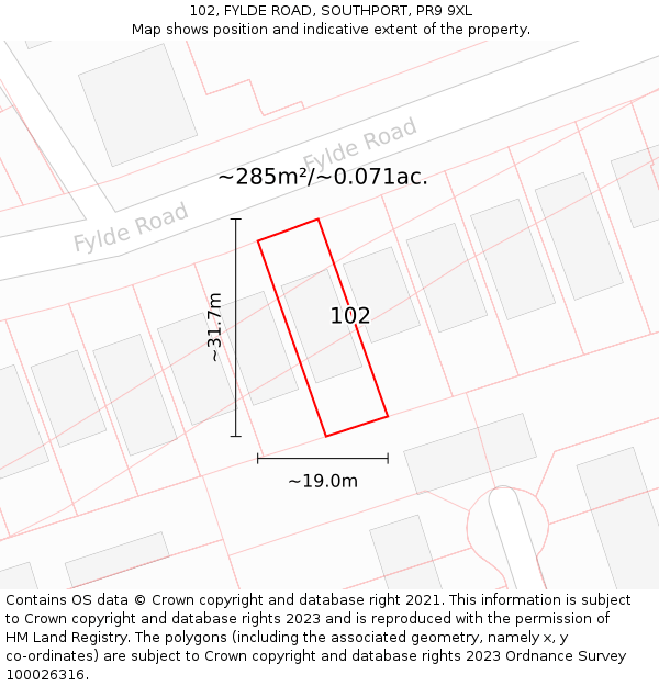 102, FYLDE ROAD, SOUTHPORT, PR9 9XL: Plot and title map