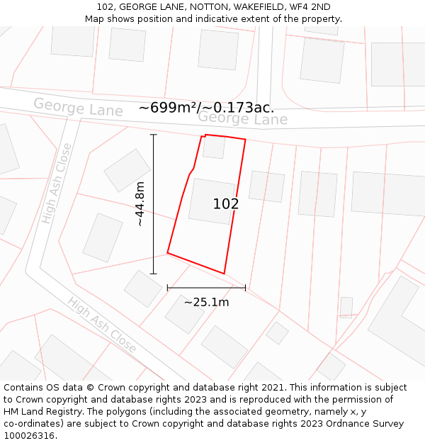 102, GEORGE LANE, NOTTON, WAKEFIELD, WF4 2ND: Plot and title map