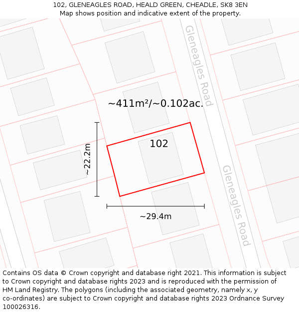 102, GLENEAGLES ROAD, HEALD GREEN, CHEADLE, SK8 3EN: Plot and title map