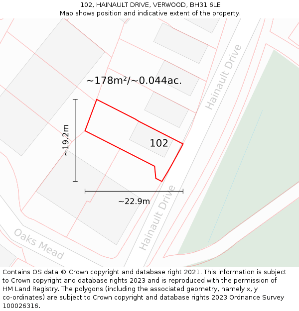 102, HAINAULT DRIVE, VERWOOD, BH31 6LE: Plot and title map