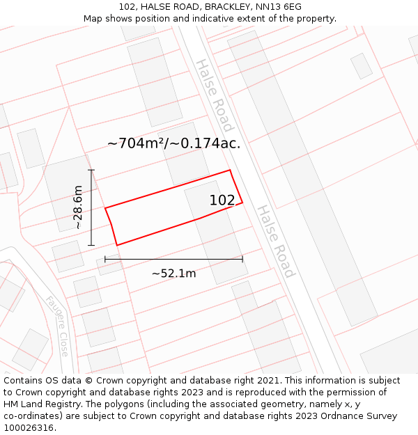 102, HALSE ROAD, BRACKLEY, NN13 6EG: Plot and title map