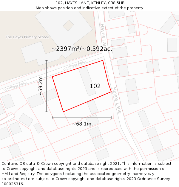102, HAYES LANE, KENLEY, CR8 5HR: Plot and title map