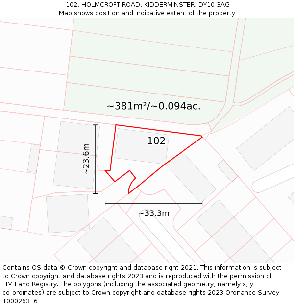 102, HOLMCROFT ROAD, KIDDERMINSTER, DY10 3AG: Plot and title map