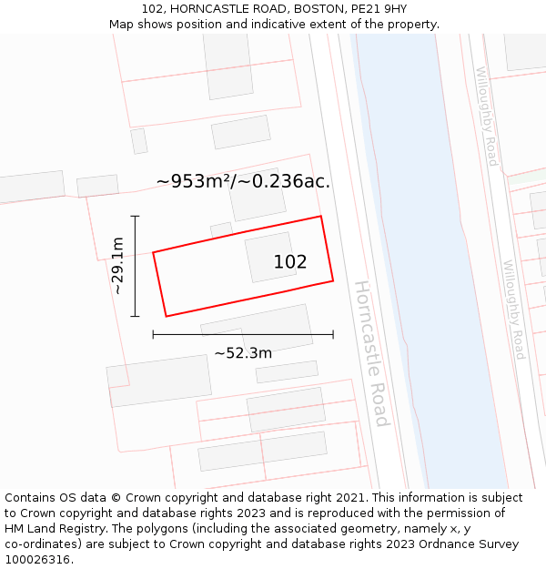 102, HORNCASTLE ROAD, BOSTON, PE21 9HY: Plot and title map