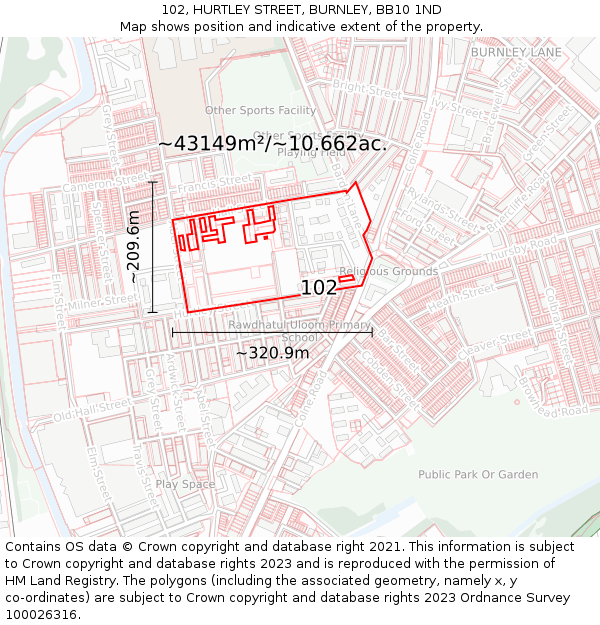 102, HURTLEY STREET, BURNLEY, BB10 1ND: Plot and title map