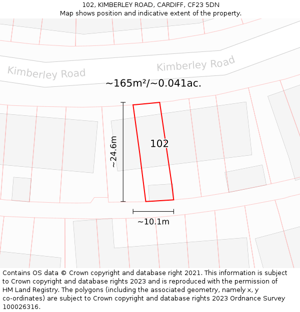 102, KIMBERLEY ROAD, CARDIFF, CF23 5DN: Plot and title map