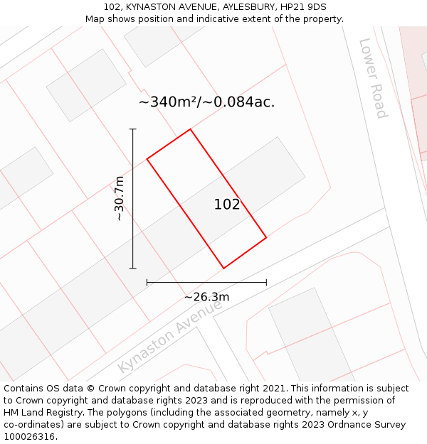 102, KYNASTON AVENUE, AYLESBURY, HP21 9DS: Plot and title map