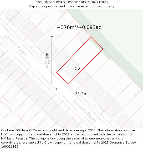 102, LINDEN ROAD, BOGNOR REGIS, PO21 2BD: Plot and title map