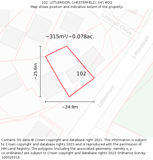 102, LITTLEMOOR, CHESTERFIELD, S41 8QQ: Plot and title map