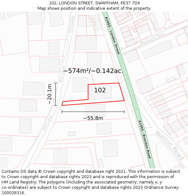 102, LONDON STREET, SWAFFHAM, PE37 7DX: Plot and title map