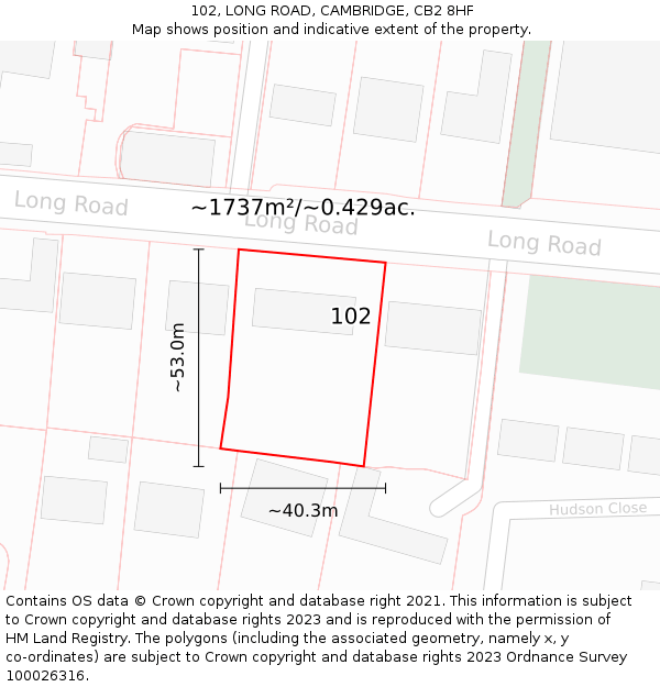 102, LONG ROAD, CAMBRIDGE, CB2 8HF: Plot and title map