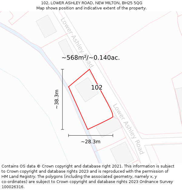 102, LOWER ASHLEY ROAD, NEW MILTON, BH25 5QG: Plot and title map