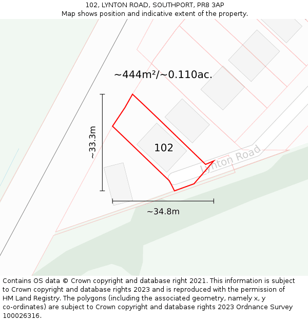 102, LYNTON ROAD, SOUTHPORT, PR8 3AP: Plot and title map