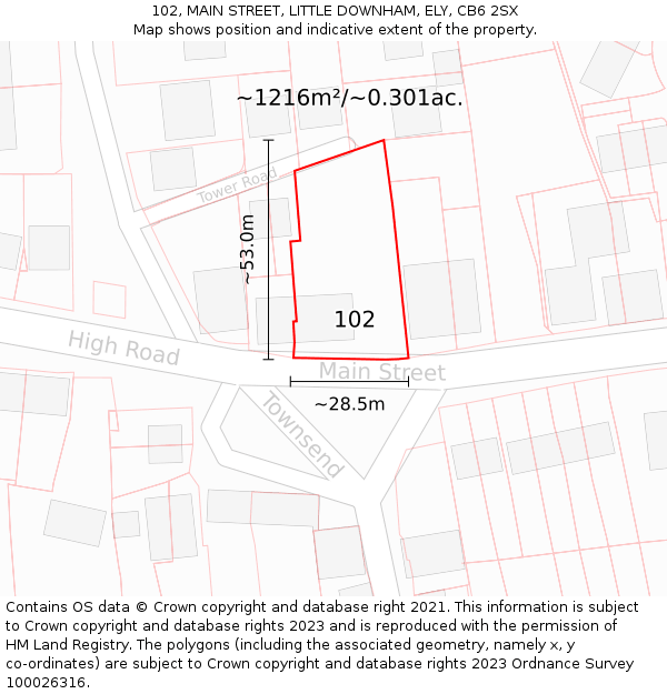 102, MAIN STREET, LITTLE DOWNHAM, ELY, CB6 2SX: Plot and title map