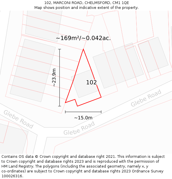 102, MARCONI ROAD, CHELMSFORD, CM1 1QE: Plot and title map