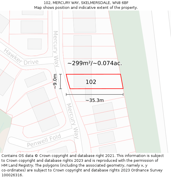 102, MERCURY WAY, SKELMERSDALE, WN8 6BF: Plot and title map