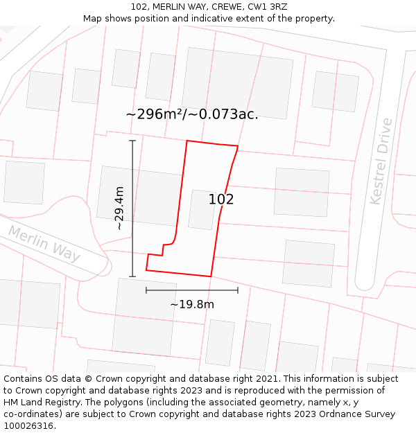 102, MERLIN WAY, CREWE, CW1 3RZ: Plot and title map