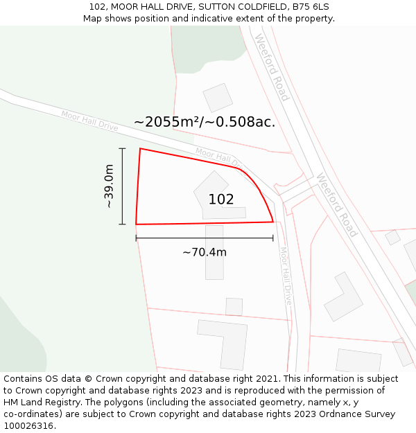 102, MOOR HALL DRIVE, SUTTON COLDFIELD, B75 6LS: Plot and title map