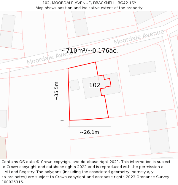 102, MOORDALE AVENUE, BRACKNELL, RG42 1SY: Plot and title map