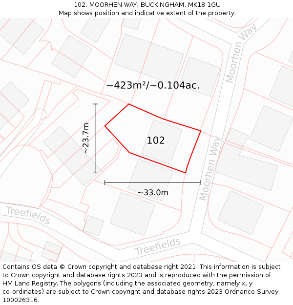 102, MOORHEN WAY, BUCKINGHAM, MK18 1GU: Plot and title map