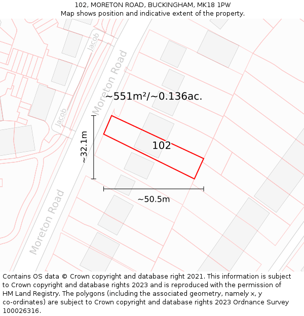 102, MORETON ROAD, BUCKINGHAM, MK18 1PW: Plot and title map