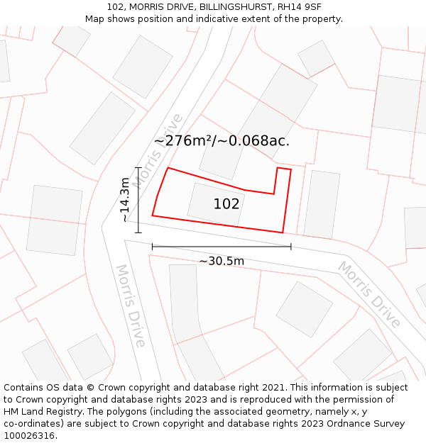 102, MORRIS DRIVE, BILLINGSHURST, RH14 9SF: Plot and title map