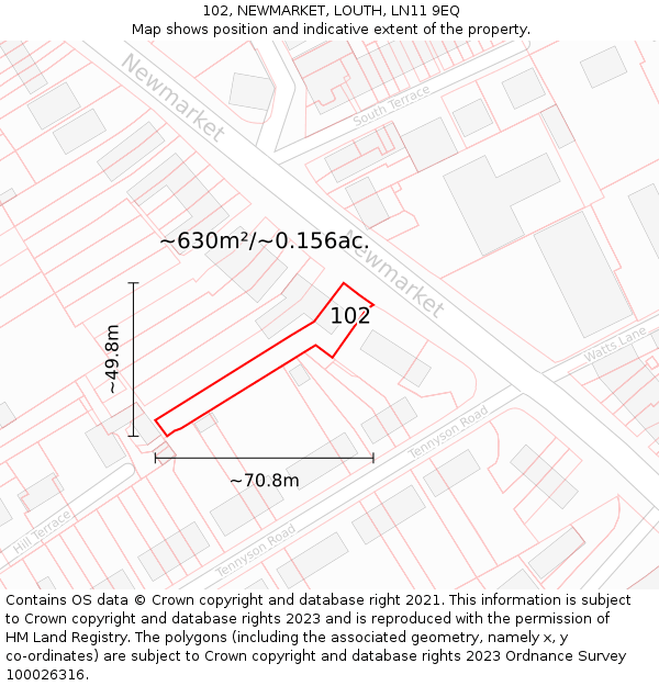 102, NEWMARKET, LOUTH, LN11 9EQ: Plot and title map