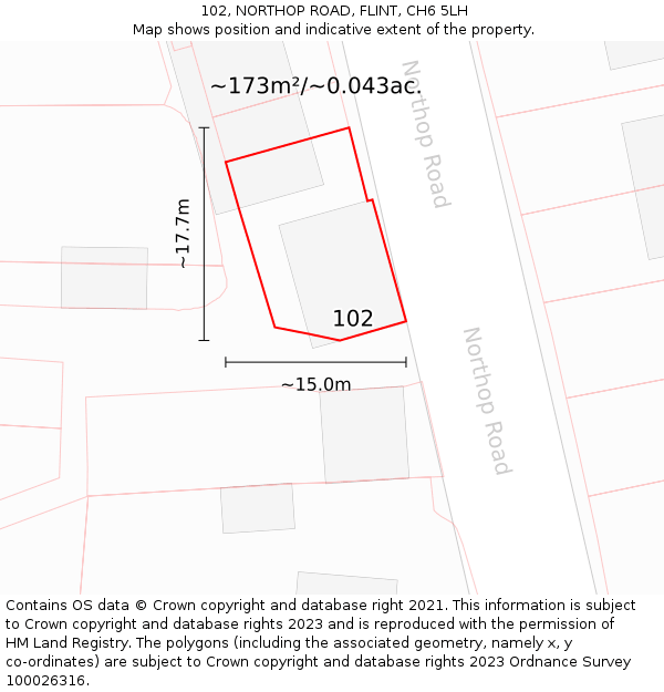 102, NORTHOP ROAD, FLINT, CH6 5LH: Plot and title map