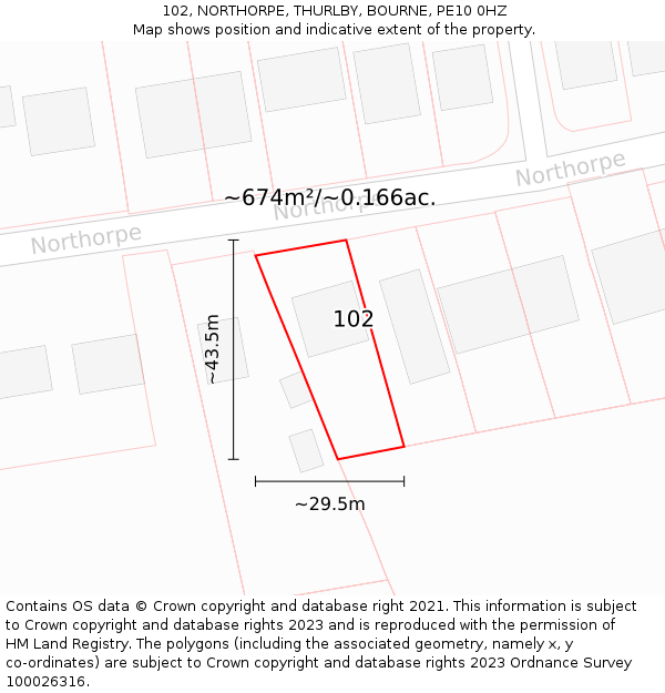 102, NORTHORPE, THURLBY, BOURNE, PE10 0HZ: Plot and title map