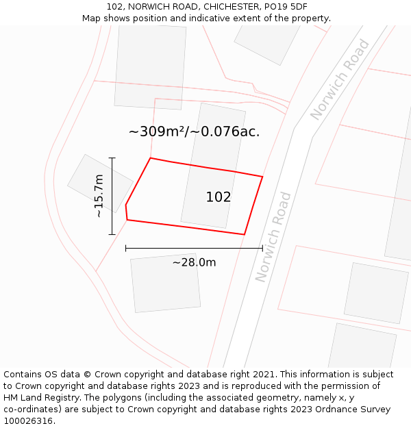102, NORWICH ROAD, CHICHESTER, PO19 5DF: Plot and title map