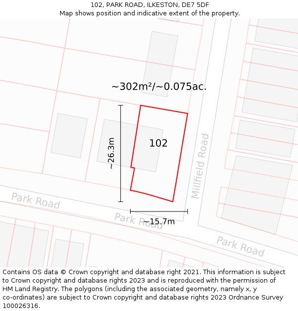 102, PARK ROAD, ILKESTON, DE7 5DF: Plot and title map
