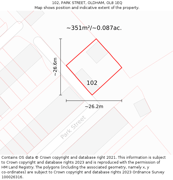 102, PARK STREET, OLDHAM, OL8 1EQ: Plot and title map