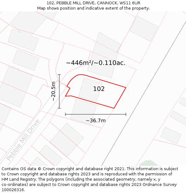 102, PEBBLE MILL DRIVE, CANNOCK, WS11 6UR: Plot and title map