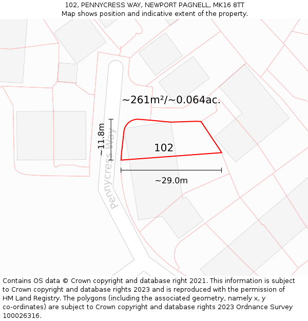 102, PENNYCRESS WAY, NEWPORT PAGNELL, MK16 8TT: Plot and title map