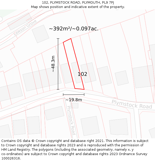 102, PLYMSTOCK ROAD, PLYMOUTH, PL9 7PJ: Plot and title map