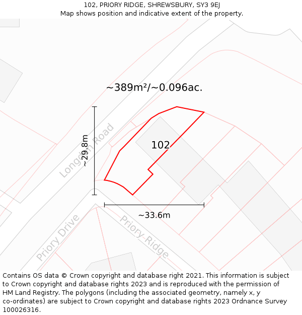 102, PRIORY RIDGE, SHREWSBURY, SY3 9EJ: Plot and title map