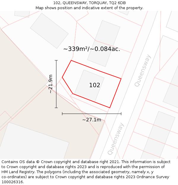 102, QUEENSWAY, TORQUAY, TQ2 6DB: Plot and title map