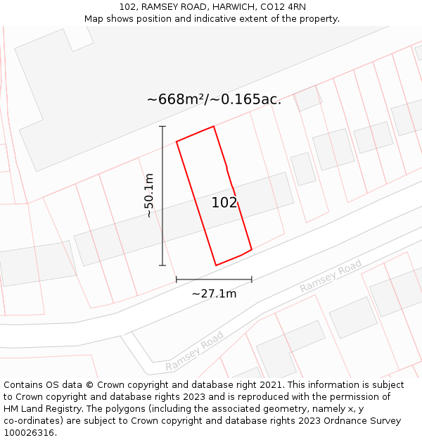 102, RAMSEY ROAD, HARWICH, CO12 4RN: Plot and title map