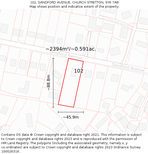 102, SANDFORD AVENUE, CHURCH STRETTON, SY6 7AB: Plot and title map